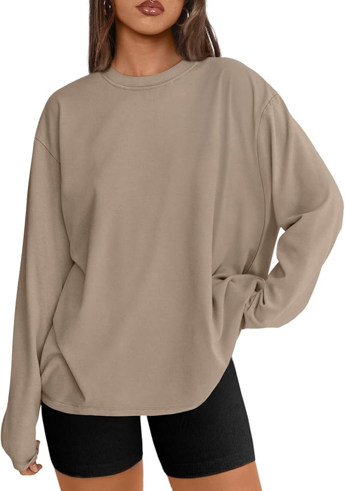 Trendy Queen Womens Oversized Long Sleeve T Shirts Basic Crewneck Tee Fall Tops Casual Workout Fa... | Amazon (US)