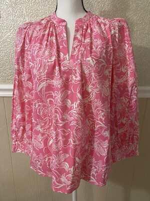 LILLY PULITZER  Hotty Pink Kiss Goop & Lilly Cotton  Top Blouse Size L Large NWT | eBay US
