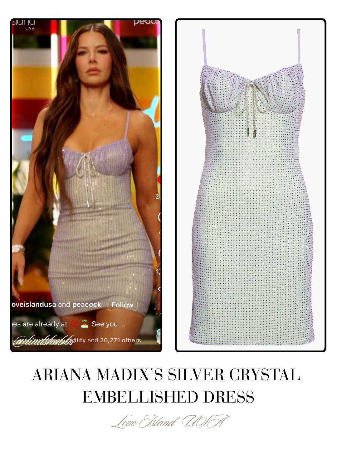 Ariana Madix's Silver / Lavender Crystal Embellished Dress on Love Island USA Season 8 Episode 1 Styling: @EmilyMen Photo: @LoveIslandUSA 

 