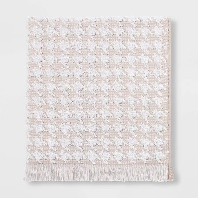 Houndstooth Fringe Terry Bath Towel Beige - Threshold™ | Target
