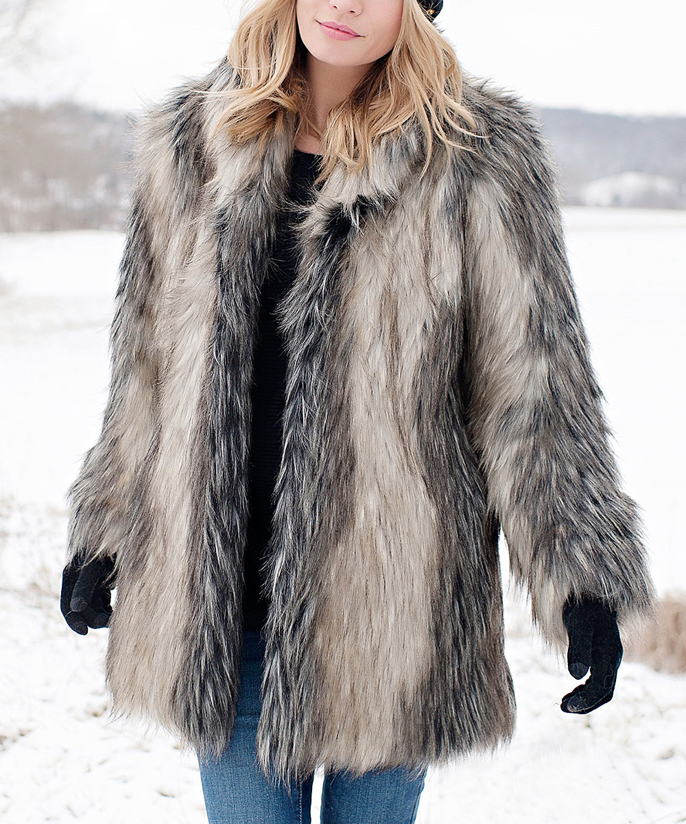 Donna Salyers' Fabulous-Faux Furs Women's Car Coats Pieced - Pieced Shawl-Collar Faux Fox Fur Coat - | Zulily
