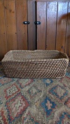 Antique Old Primitive Large Worn Rye Straw Gathering Basket w/ Handles 23" | eBay | eBay US