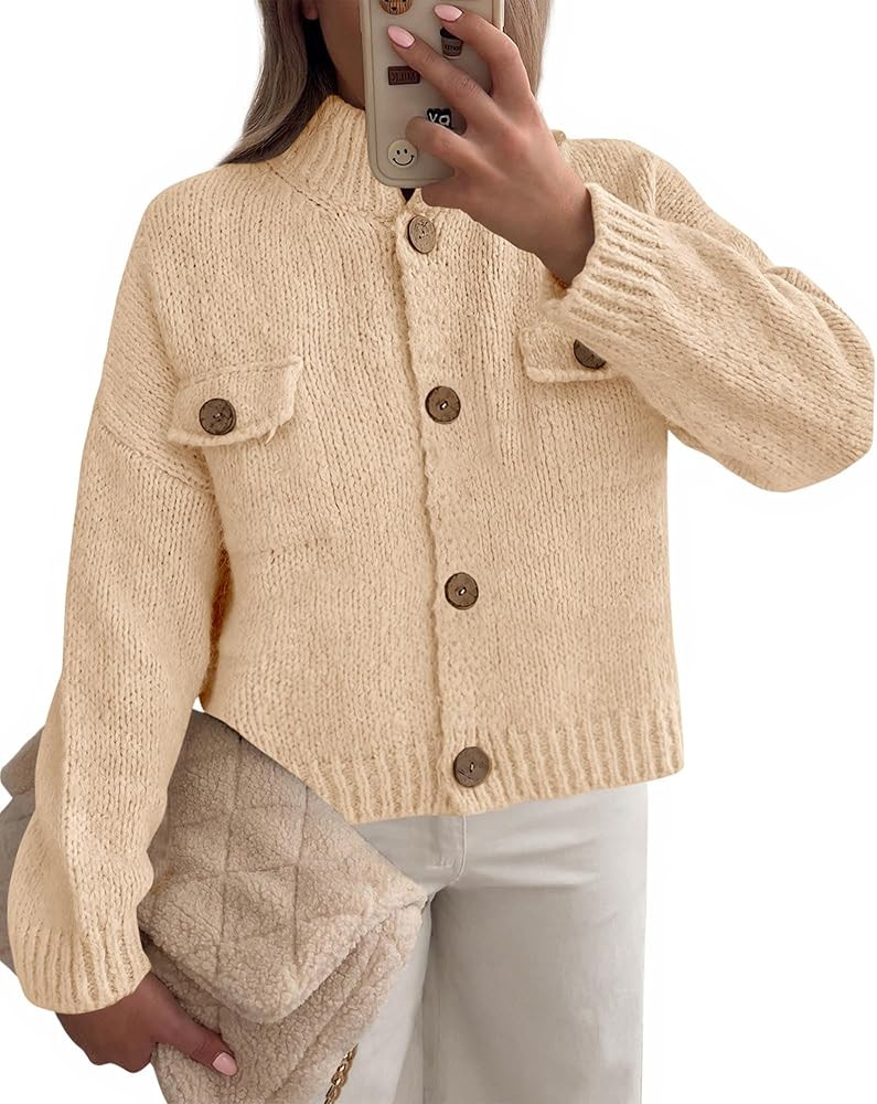 KIRUNDO Cardigan Sweaters for Women Fall Trendy Button Down Long Sleeve Collared Open Front Loose... | Amazon (US)