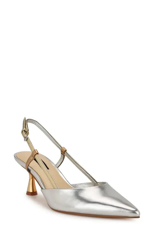 Nine West Rhonda Slingback Pointed Toe Kitten Heel Pump in Silver/gold at Nordstrom, Size 11 | Nordstrom