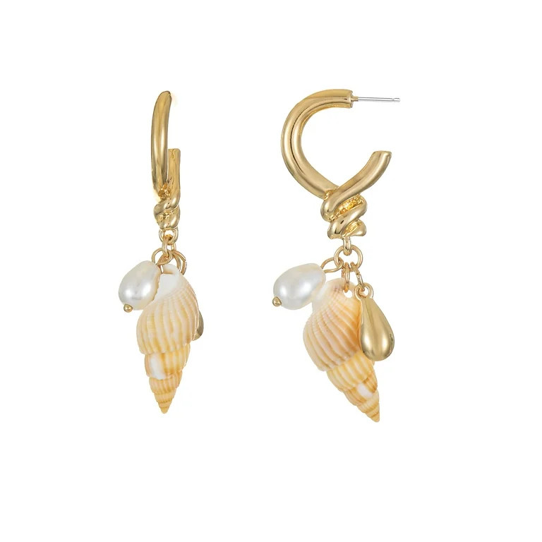 Time and Tru Goldtone Mini Hoop with Shell Charms, 1 Pair | Walmart (US)