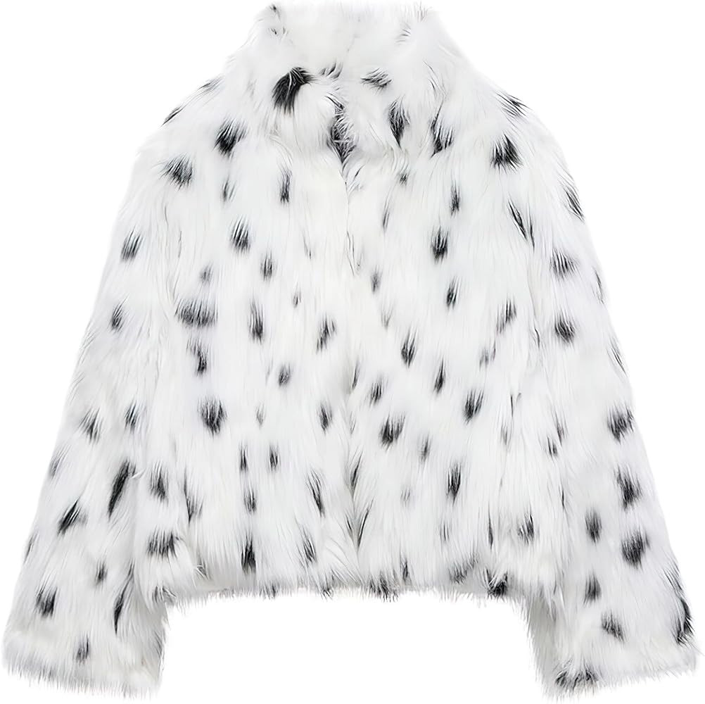ebossy Women's Faux Fur Crop Jacket Long Sleeve Cozy Winter Warm Fluffy Leopard Pure Color Sherpa... | Amazon (US)