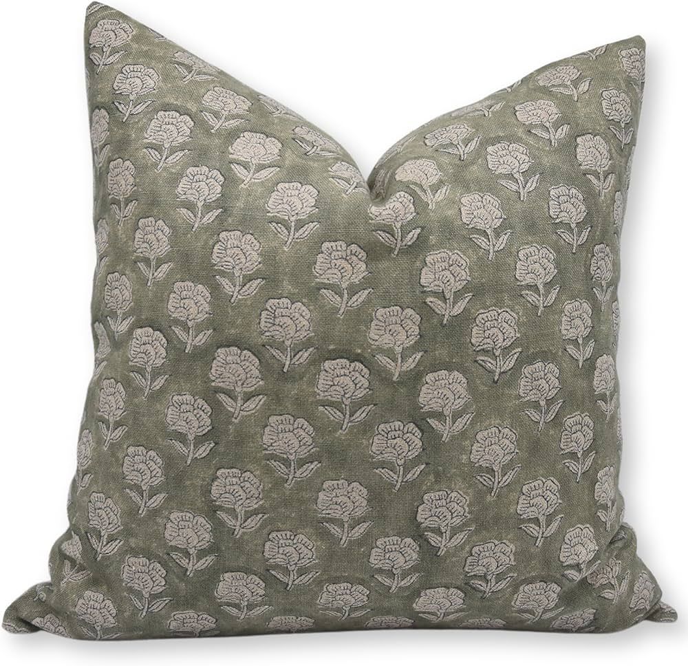 Fabritual Block Print Thick Linen 22x22 Throw Pillow Covers, Decorative Handmade Vintage Pillow C... | Amazon (US)