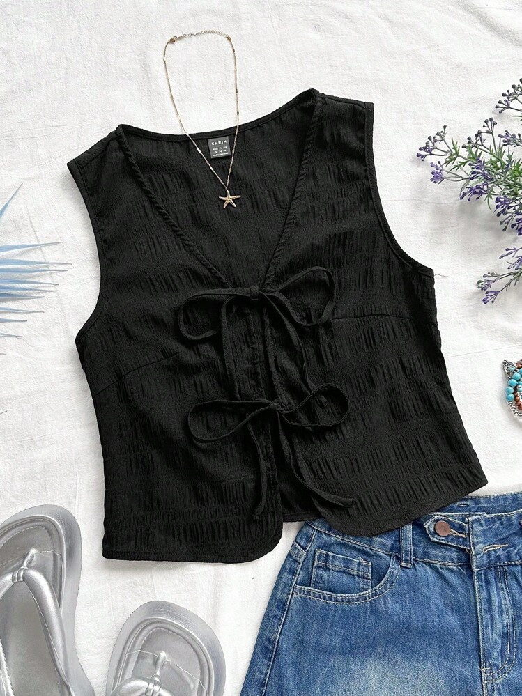 Stock front tie vest  | SHEIN