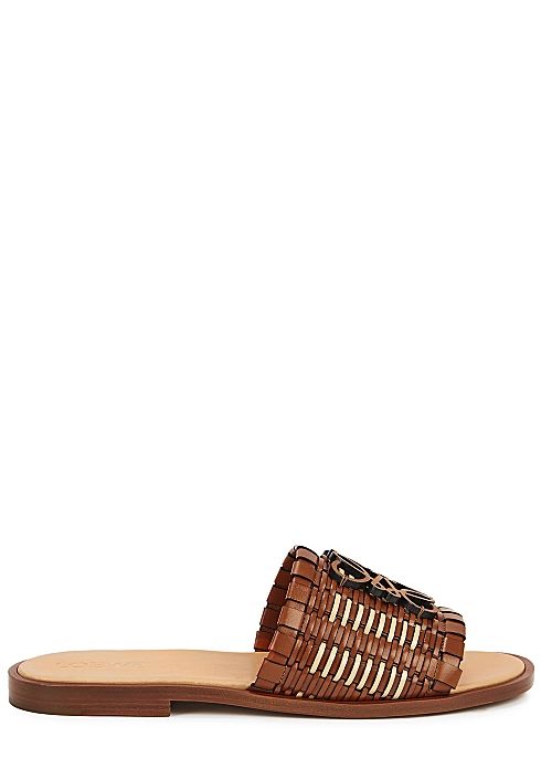 Anagram brown woven leather sliders | Harvey Nichols (Global)