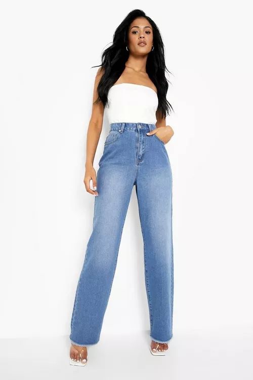 Tall High Rise Frayed Hem Wide Leg Jeans | Boohoo.com (US & CA)