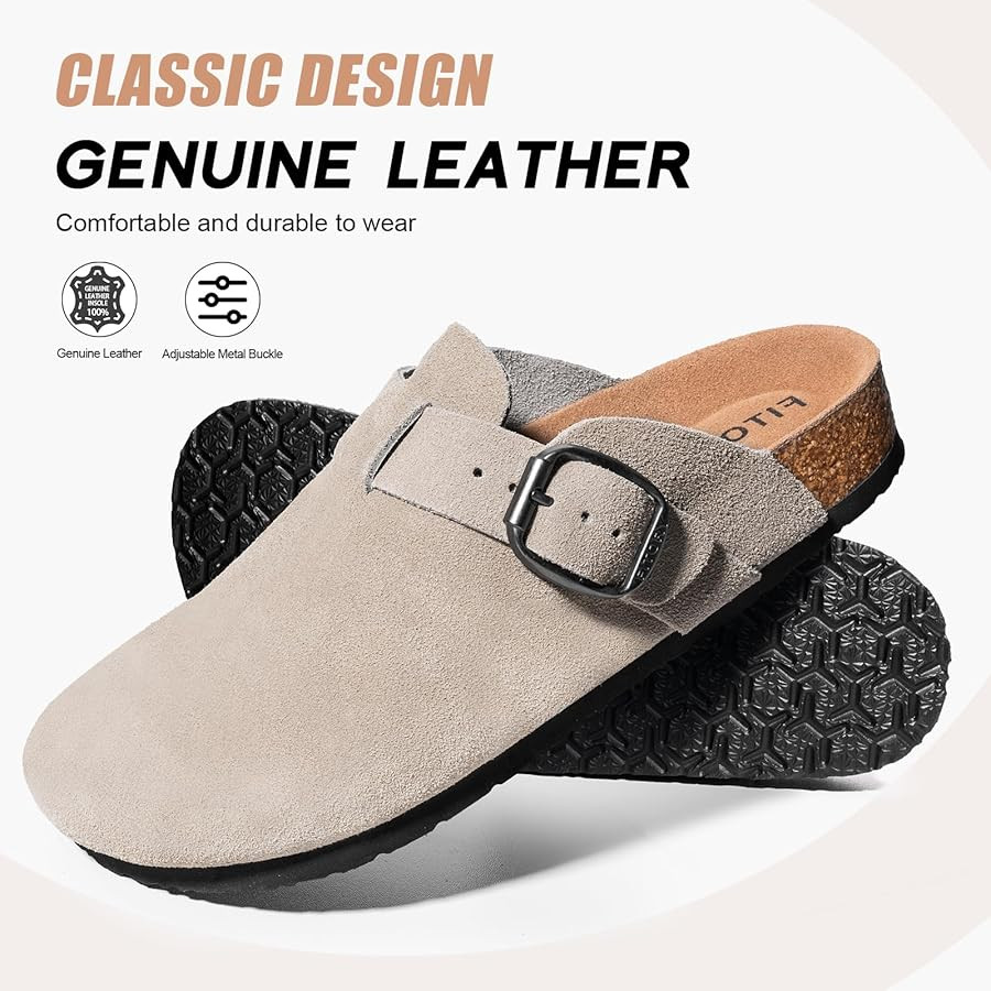 FITORY Mens Suede Clogs with Arch Support，Leather Cork Footed Mules Size 7-14 | Amazon (US)