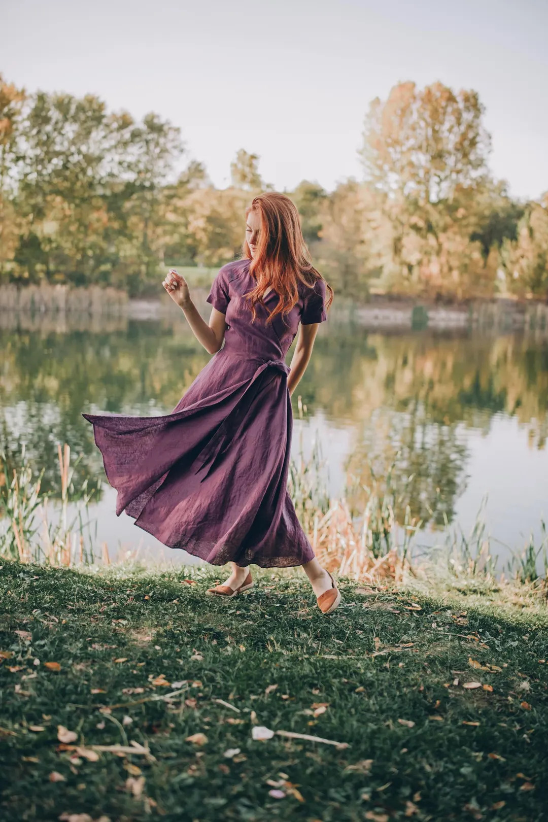 Linen Wrap Dress: Purple Midi Summer Dress, Bohemian Clothing - Etsy | Etsy (US)