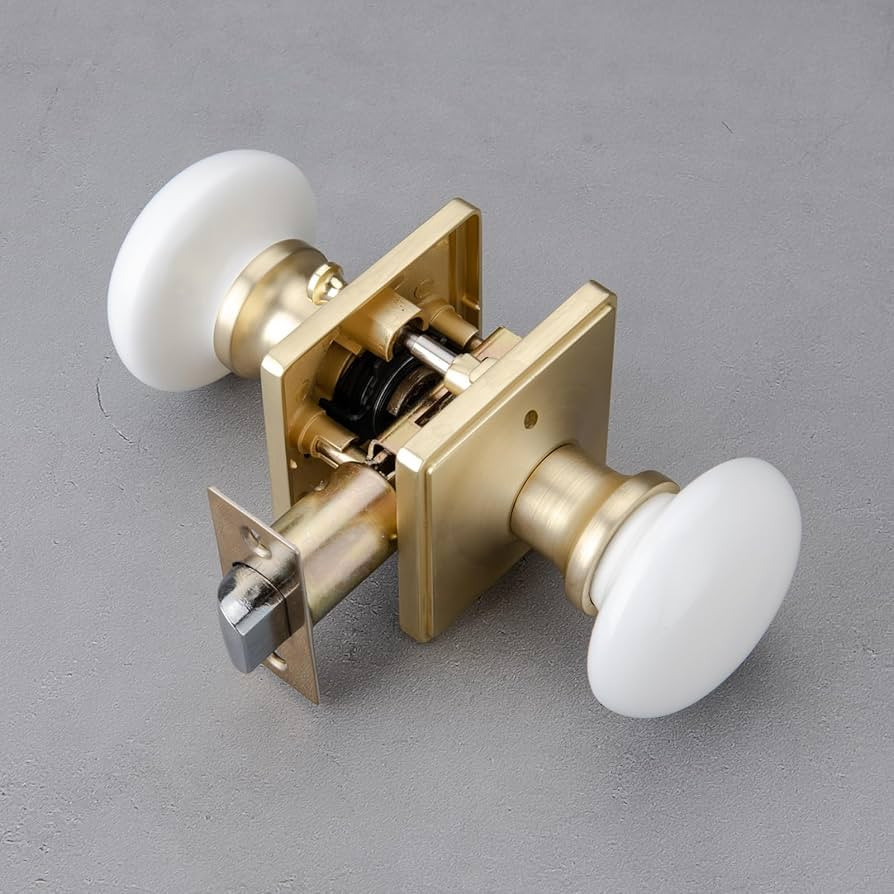 NCL White Door Knobs, Door Knob Interior, Porcelain Square Door Levers, Satin Brass Privacy Door ... | Amazon (US)