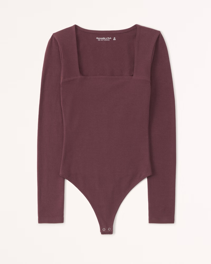 Long-Sleeve Cotton Seamless Fabric Squareneck Bodysuit | Abercrombie & Fitch (US)