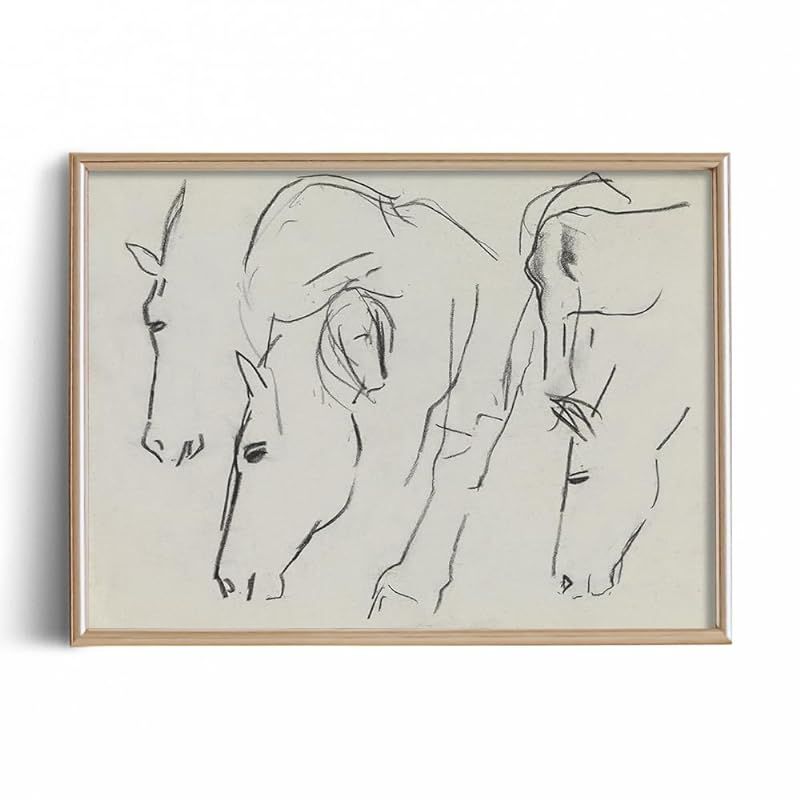 Horse Drawing Etching Rustic Gray Picture - Beige Pony Equestrian Equine Print Poster - Vintage F... | Amazon (US)