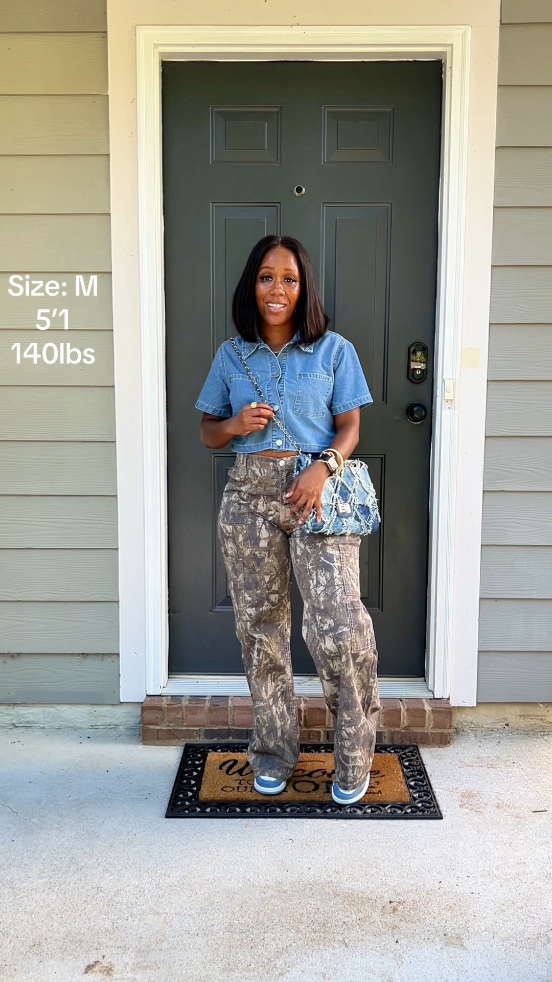 How I style camo cargo pants with a denim shirt

#LTKootd #LTKOver40 #LTKPetite