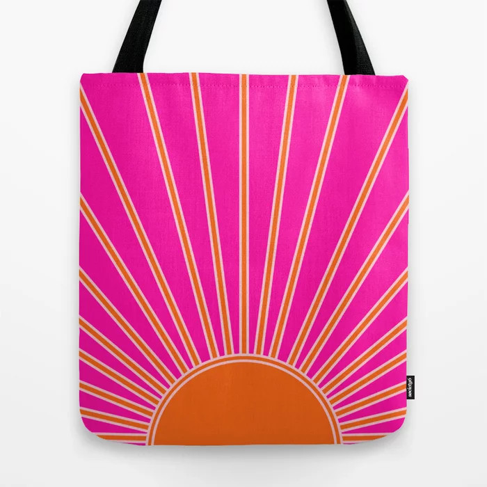 Sun Print Sunrise Hot Pink And Orange Sunshine Retro Sun Wall Art Vintage Boho Abstract Modern De... | Society6