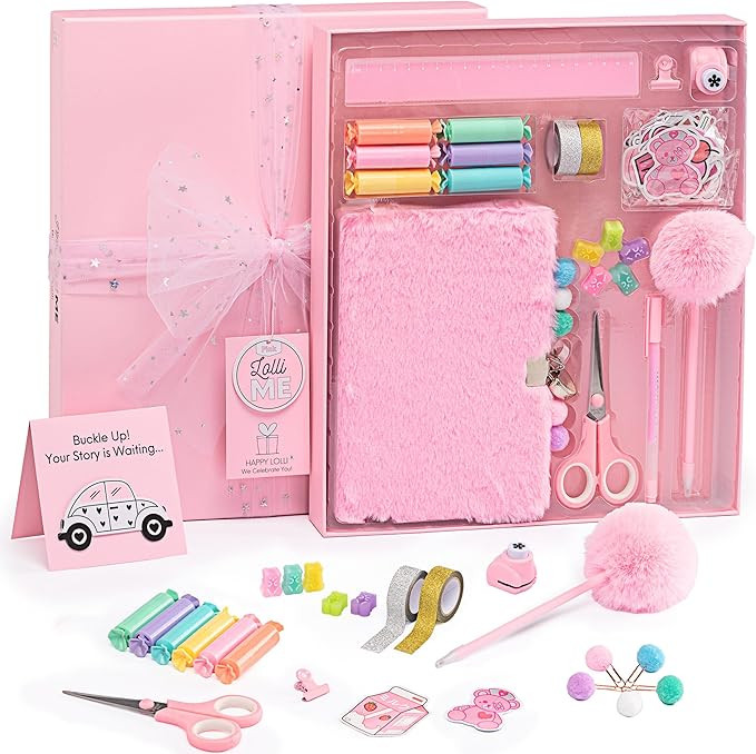 HAPPY LOLLI Pink LolliME DIY Journal Kit for Girls – 300+ Pieces! Lockable Fuzzy Diary, Markers... | Amazon (US)