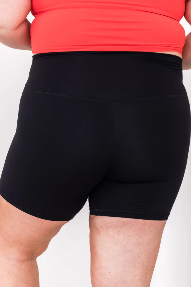 Slow Your Pace Black Mid Length Biker Shorts | Pink Lily