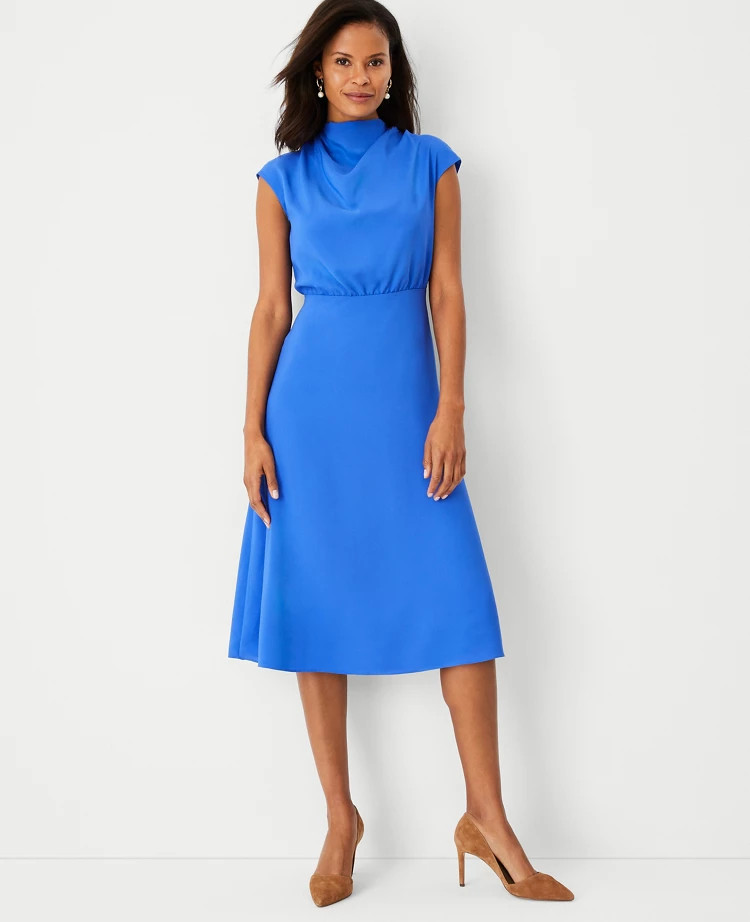 Mock Neck Midi Flare Dress | Ann Taylor (US)
