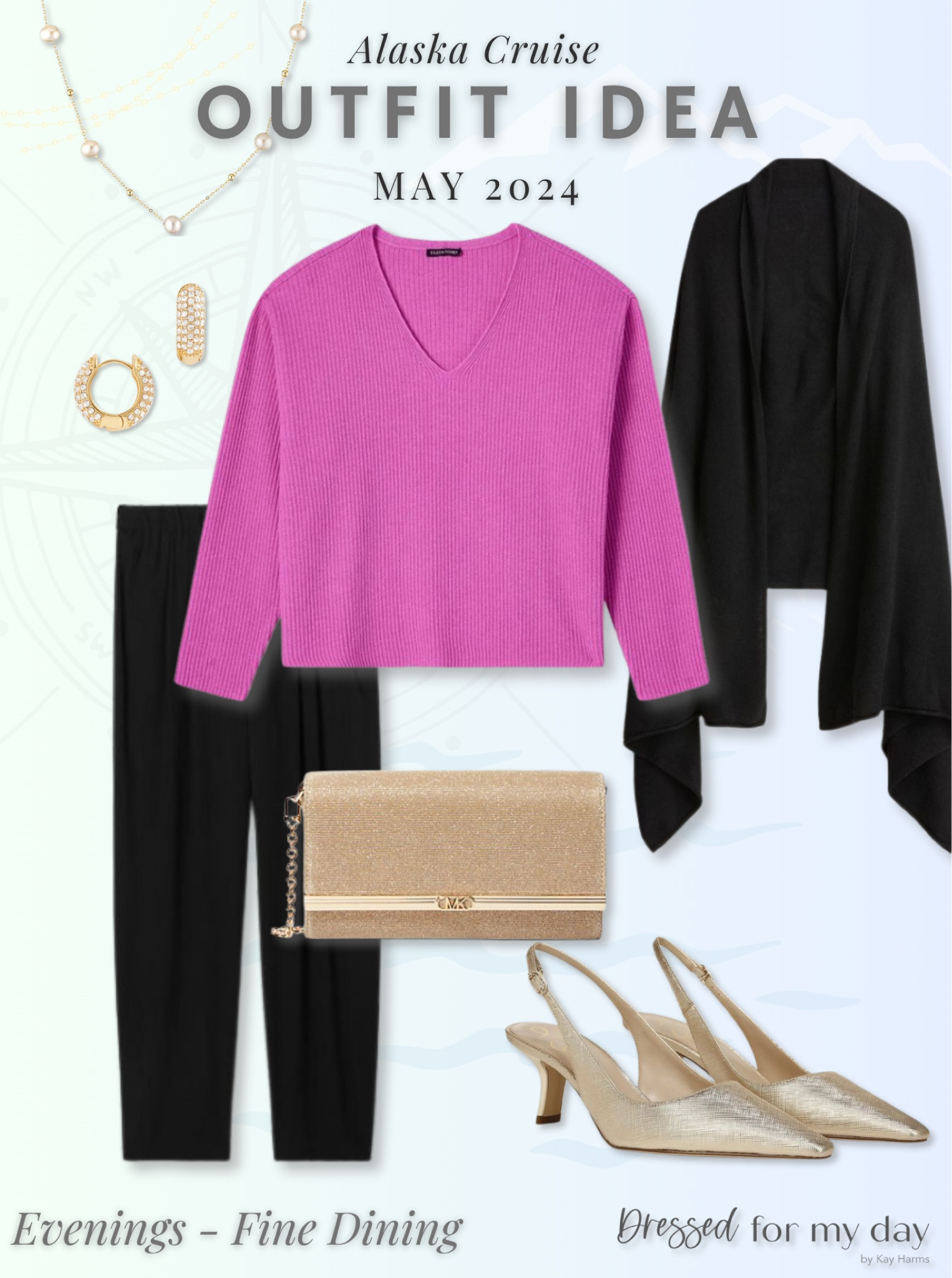 Fine dining outfit inspiration for my upcoming Alaskan cruise.✨ 

I am unable to link my necklace here, but you can find the Starty Night Aurora Pearl Necklace at Gingiberi.com
*Use my code KAY15 at checkout for 15% off your purchase. 

#LTKTravel #LTKStyleTip #LTKOver40