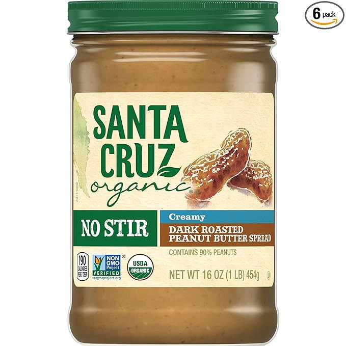 Santa Cruz No Stir Peanut Butter, Dark Roasted, Creamy, 16 Ounce (Pack of 6) | Amazon (US)