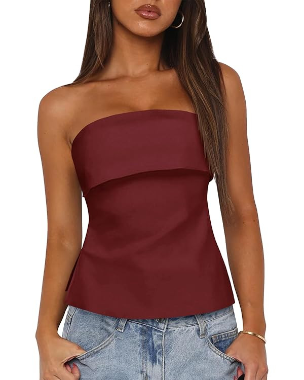 Imily Bela Women's Sexy Tube Tops Off Shoulder Strapless Bandeau Top Side Split Y2K Going Out Tre... | Amazon (US)