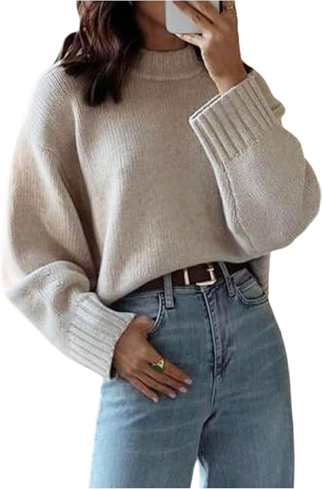 SHENHE Women's Mock Neck Sweater Long Sleeve Drop Shoulder Pullover Tops Plain Streetwear Going O... | Amazon (US)