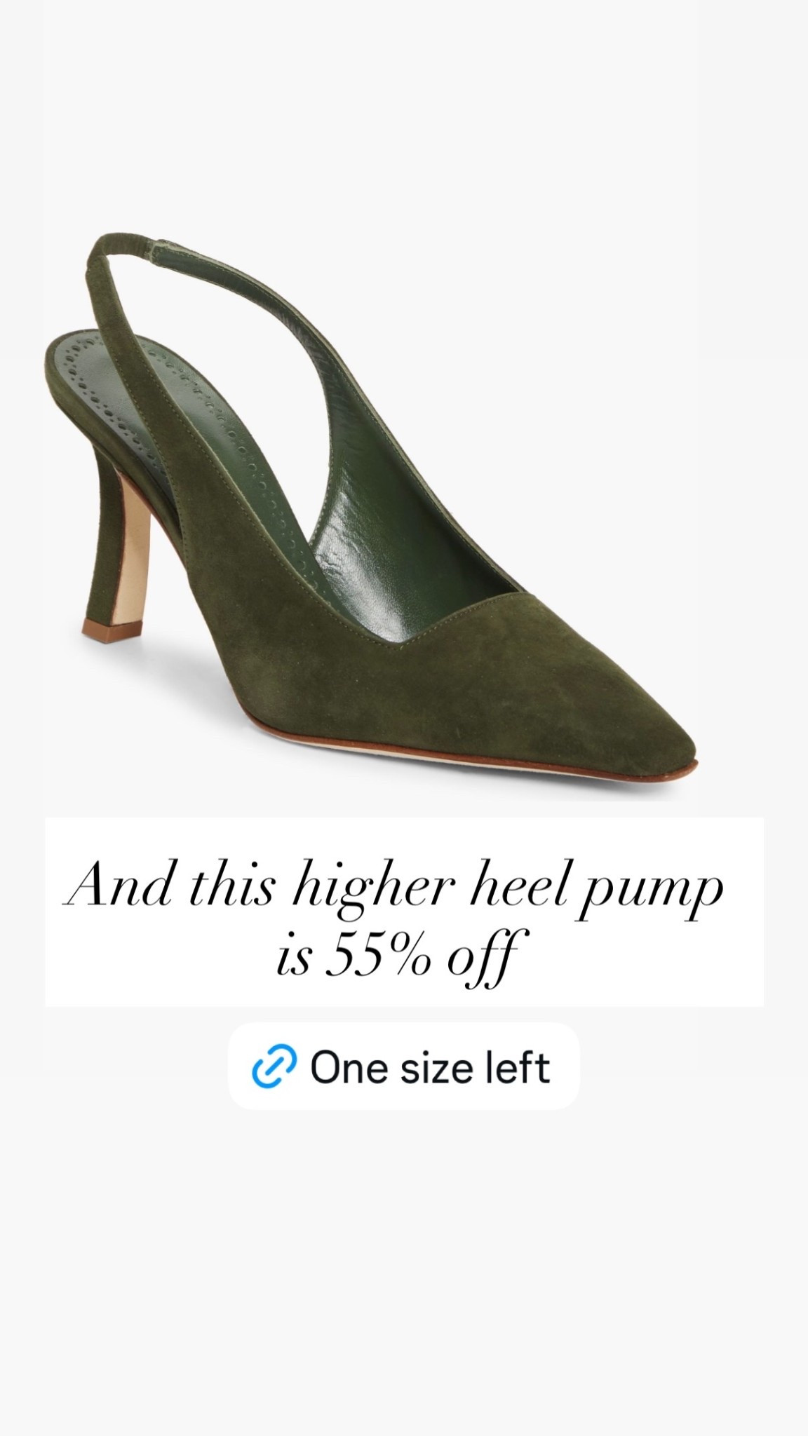 Sale alert! Over half off now!

#winterheels
#suedepumps
#slingbackpumps
#greenheels
#winterstyle

#LTKgrwm #LTKootd #LTKSaleAlert