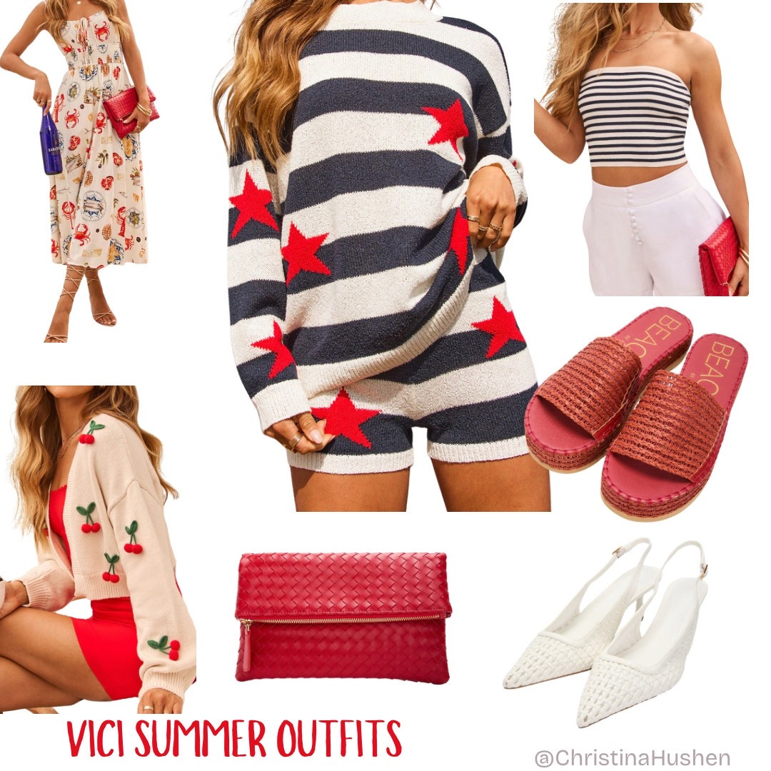 
⸻

☀️ Summer style just got sweeter! From cherry cardis to nautical stripes and breezy dresses, these VICI finds are perfect for your sunny day wardrobe. 🍒🌊

👗 Tap to shop your faves:
1️⃣ Star-struck striped set – cozy meets cute ❤️💙
2️⃣ Cherry on top cardi – playful and perfect
3️⃣ Coastal glam strapless set – yes to beach-to-brunch vibes
4️⃣ Statement red clutch + summer slides = chef’s kiss
5️⃣ White woven heels for an elevated finish 👠

Which look is your fave? Tell me below! 👇
#VICISummerStyle #LTKSeasonalStyle #LTKFinds #VICIbabe #SummerFashion

#LTKSaleAlert #LTKOver40 #LTKSummerEdit