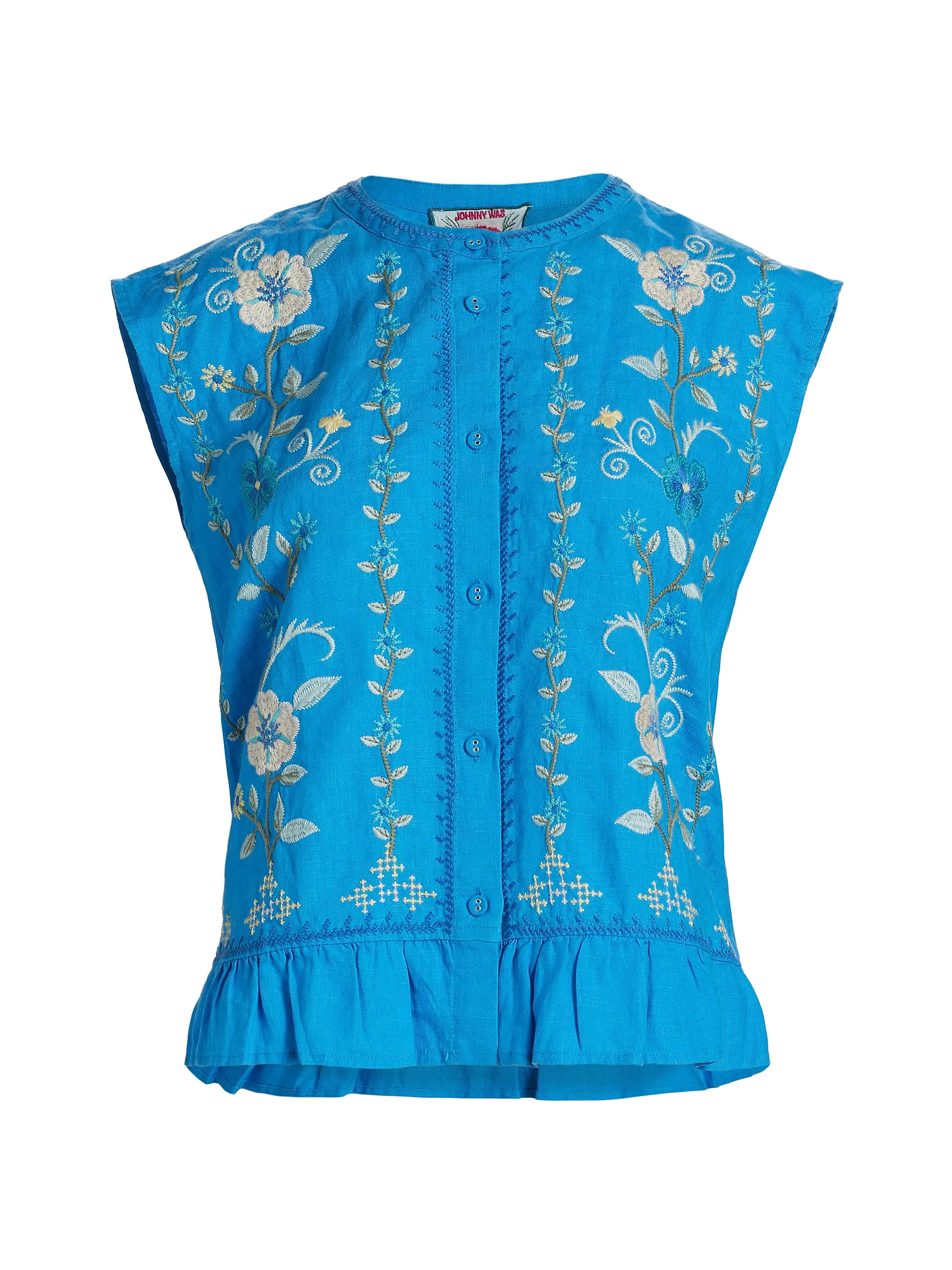 Embroidered Peplum Sleeveless Blouse | Saks Fifth Avenue