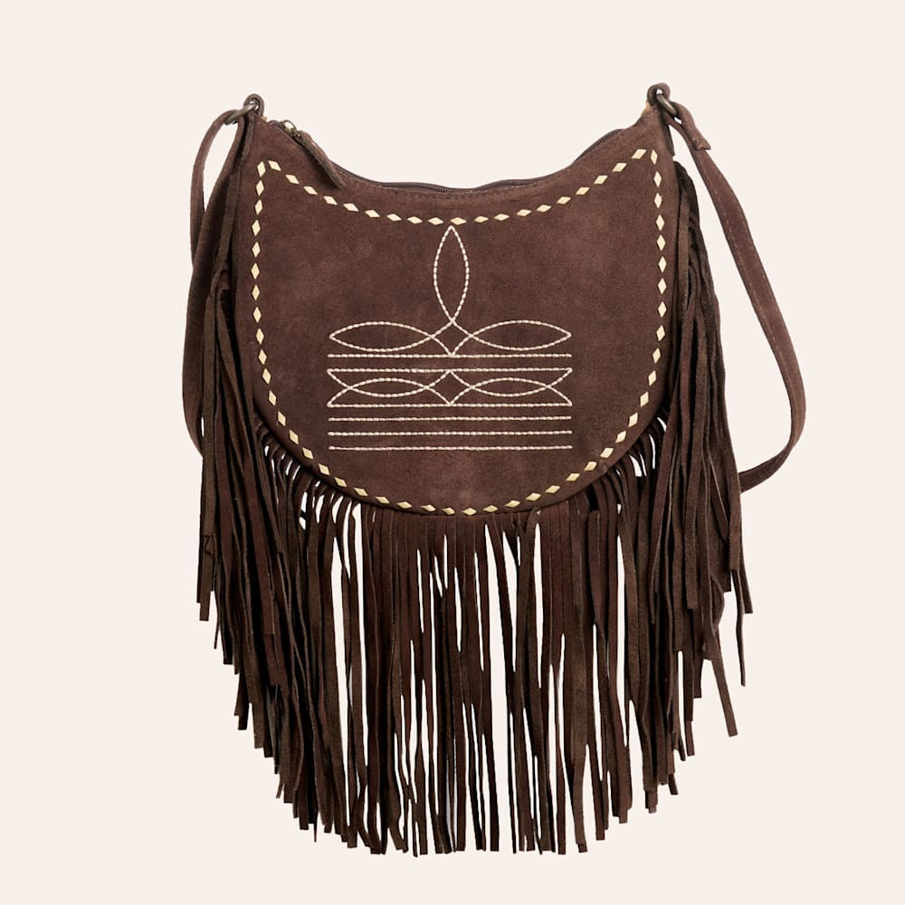 American Darling Brown Boot Stitch Fringed Crossbody Saddle Bag | Cavender's