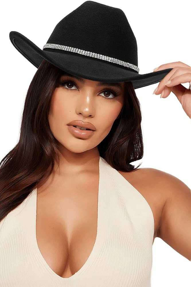 Women Western Rhinestone Cowboy Hat - Classic Bling Diamond Band Decoration Rodeo Fedora Hat(Size... | Amazon (US)