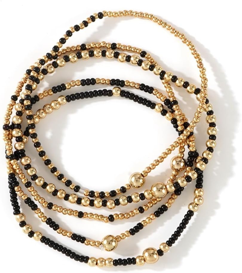 Dainty Gold Beaded Stack Bracelets for Women,Handmade Boho Colorful Beads Ball Stackable Bracelets Fashion Jewelry Accessories Gift Friendship | Amazon (US)