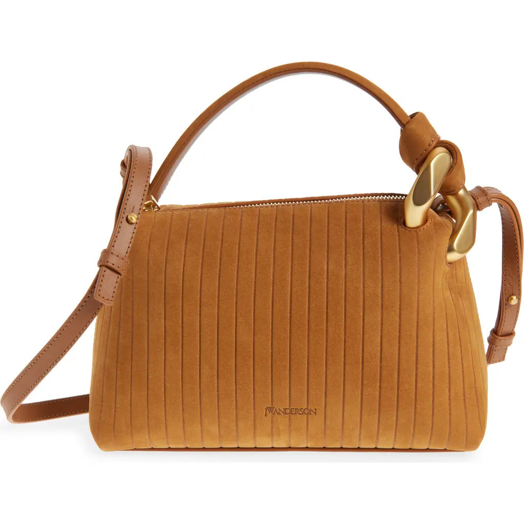 JW Anderson Small Corner Stripe Nubuck Leather Top Handle Bag in Caramel 604 at Nordstrom | Nordstrom