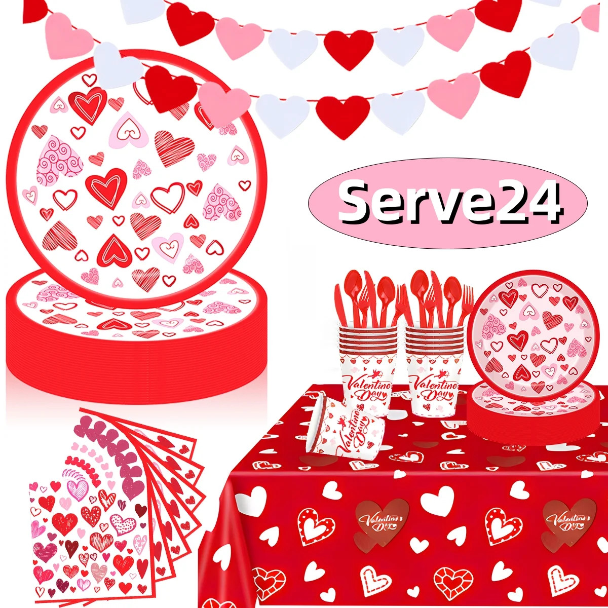 Valentines Paper Plates Party Supplies Decoration Disposable Heart Paper Plates Napkins Cups  Hea... | Walmart (US)