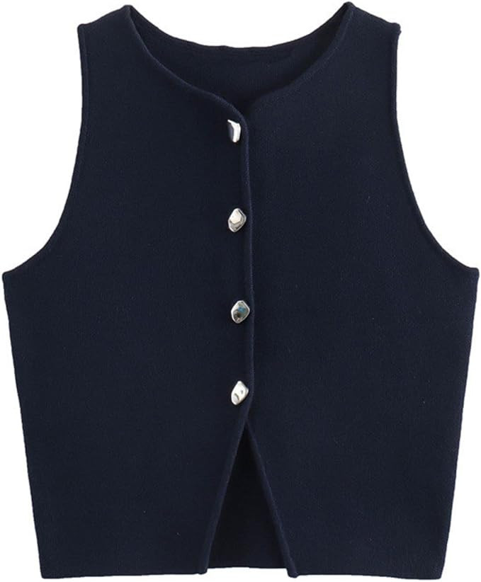 FindThy Women’s Cropped Knit Vest Trendy Crewneck Sleeveless Button Down Slim Fit Solid Color S... | Amazon (US)