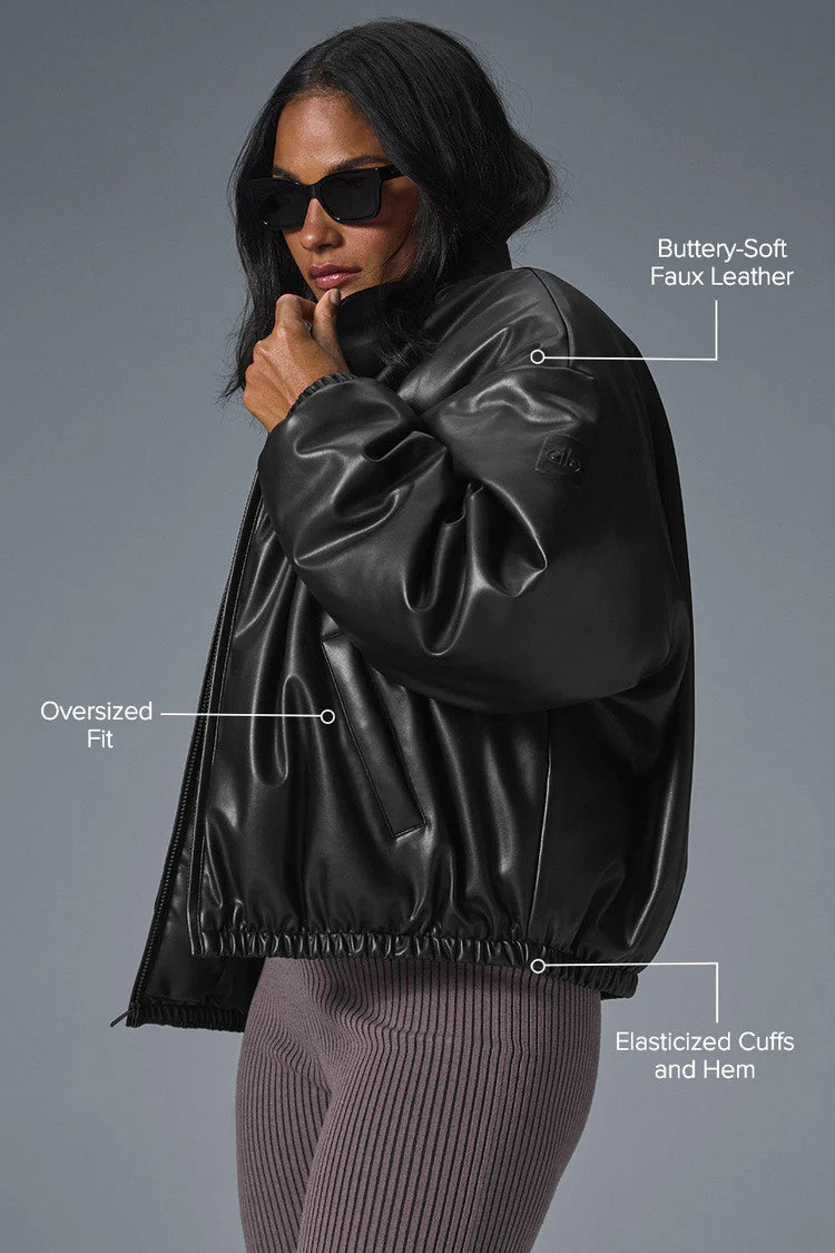 Faux Leather Premier Bomber - Black | Alo Yoga (US)