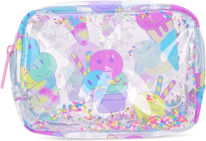 iscream 7" x 5" Bold Print See-Through Zippered Cosmetic Bag with Floating Sprinkles - Ice Cream ... | Amazon (US)