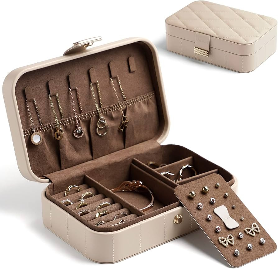 KAMIER Pu Leather Jewelry Box | Travel Diamond Quilted Jewelry Case Storage for Ring Earrings Nec... | Amazon (US)