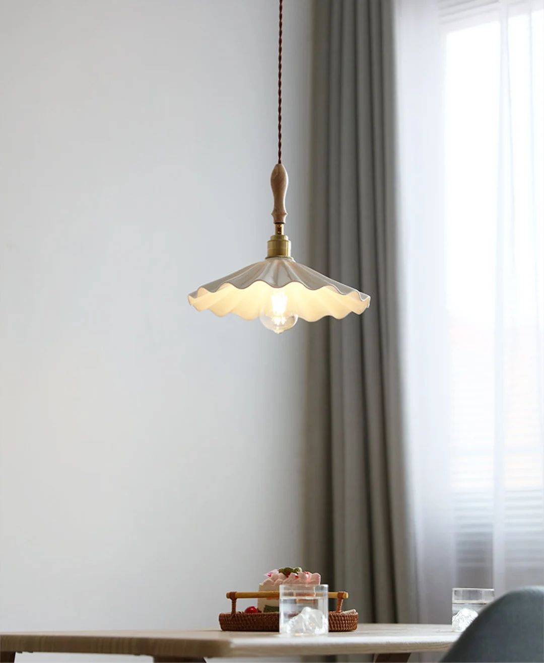 Fluted White Ceramic Pendant Light Plug in Shade Brass Ceiling - Etsy | Etsy (US)