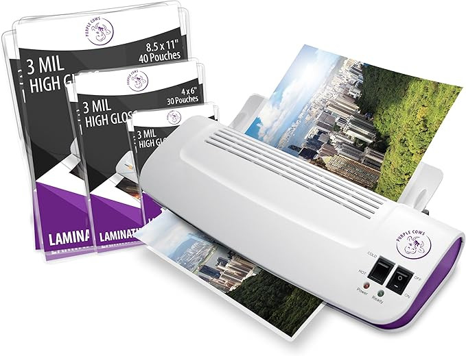 Purple Cows Hot and Cold 9" Laminator | Warms up in just 3 - 5 minutes with 50 pouches / pockets | Amazon (US)