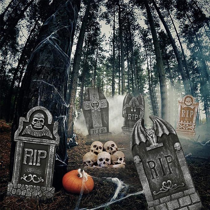 Sunnyglade Set of 5 Pack Halloween Foam RIP Graveyard Tombstones for Halloween Lawn Yard Decorati... | Amazon (US)