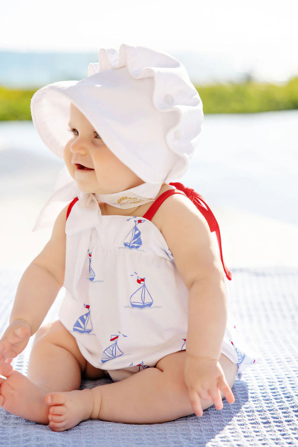 Rosey Romper - Chesapeake Bay Boats with Richmond Red | The Beaufort Bonnet Company