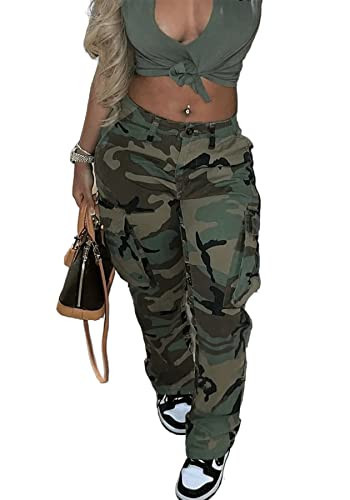 Women's Camo Cargo Pants Camouflage Military Elastic Long Slim Fit Trousers with Pockets | Amazon (US)