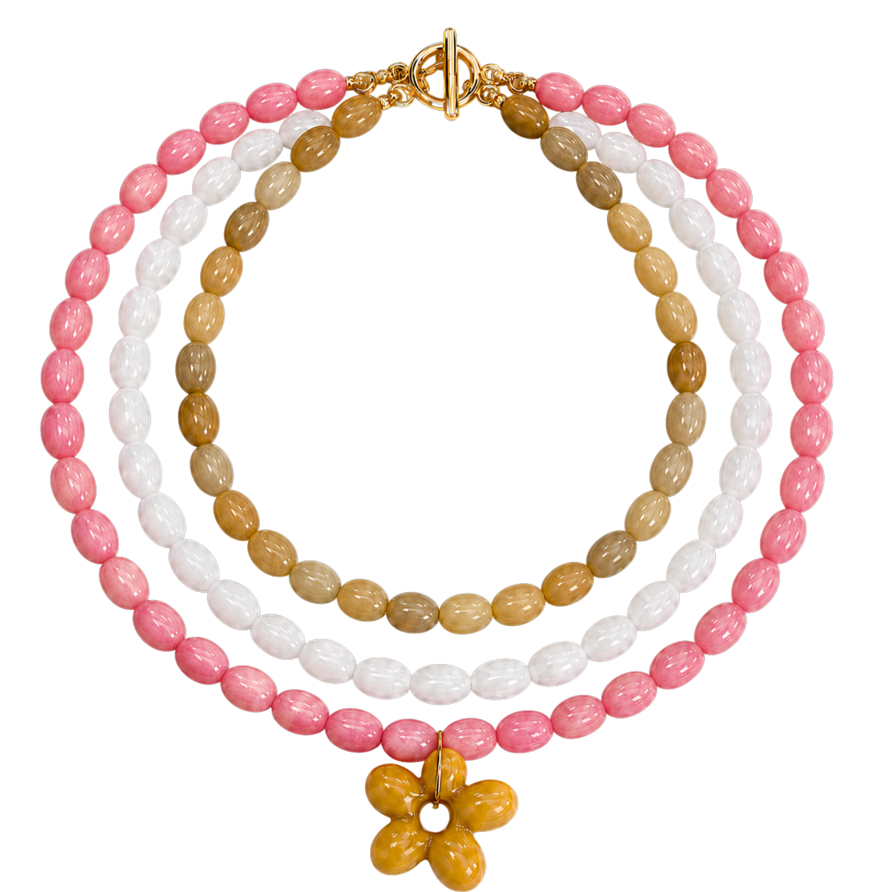 Triple Beaded Flower Necklace | Logan Tay