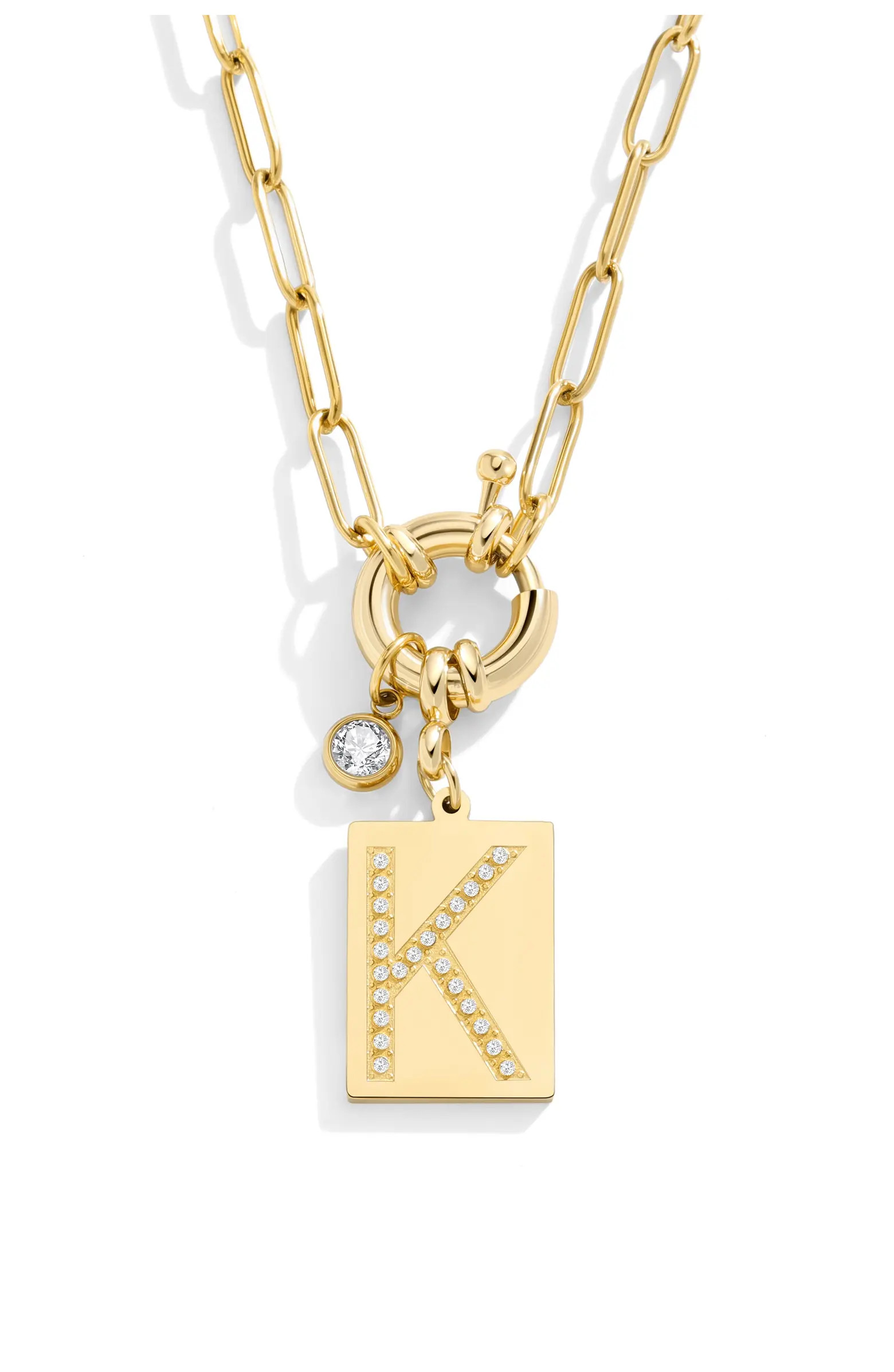 Pave Initial Pendant with Paperclip Chain Necklace | Nordstrom