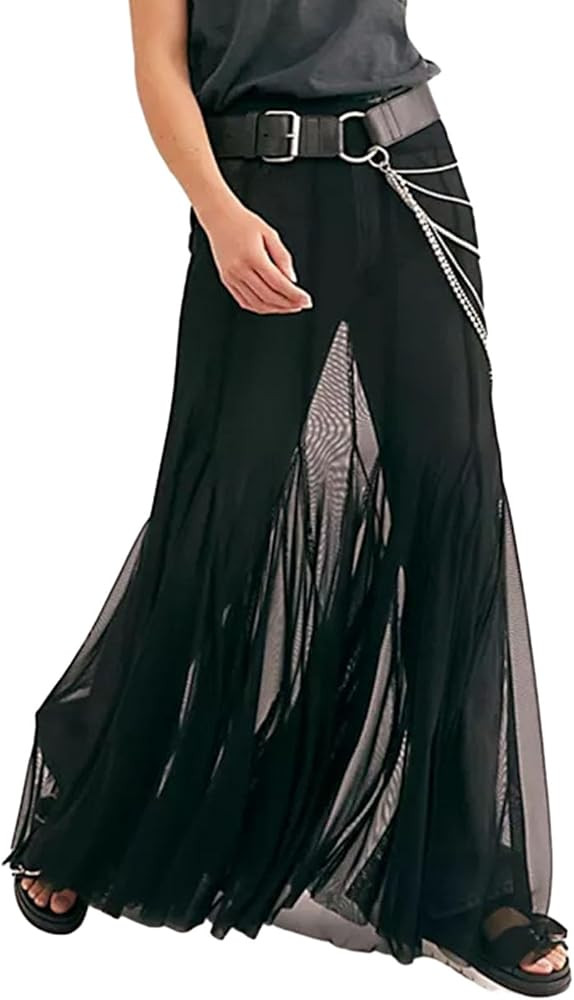 Women's Sheer Mesh Long Maxi Skirts High Waisted Summer Swimsuit Cover Up See-Through Beach Flowy... | Amazon (US)