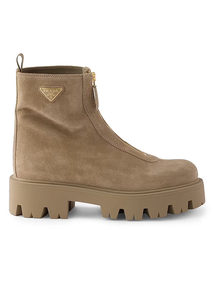 Women's Suede Booties with Zip - Beige Khaki - Size 8.5 | Saks Fifth Avenue