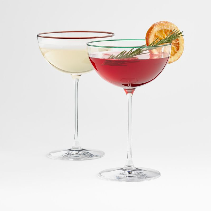 Camille Red and Green Long-Stem Champagne Coupe Glasses | Crate & Barrel | Crate & Barrel